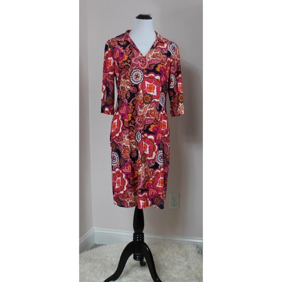 JUDE CONNALLY Sz L Large Michelle Paisley Print 3/4 Slv Tunic Dress Polo Collar - Picture 6 of 7